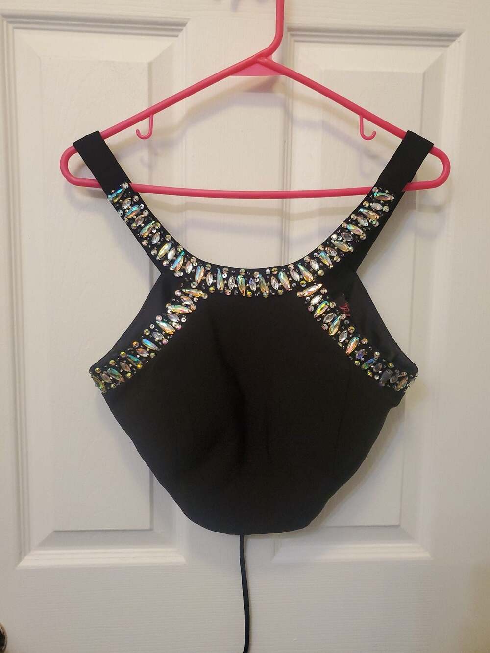 Y2K Blondie Nites Black Rhinestone Halter Crop Top Cyber McBling Bustier Size 9